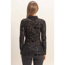 Black Certain To Charm Burnout Velvet Ruched Shirt