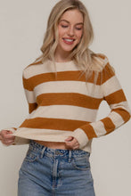 Camel Ivory Long Sleeve Crew Neck Stripe Sweater