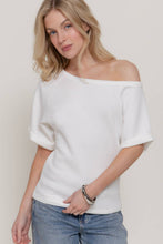 Off White Elbow Sleeve Off The Shoulder Soft Modal Scuba Top