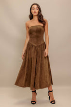 Brown faux suede midi dress