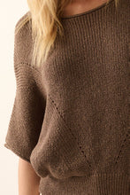 Espresso Short-Sleeve Pointelle Ribbed Knit Sweater
