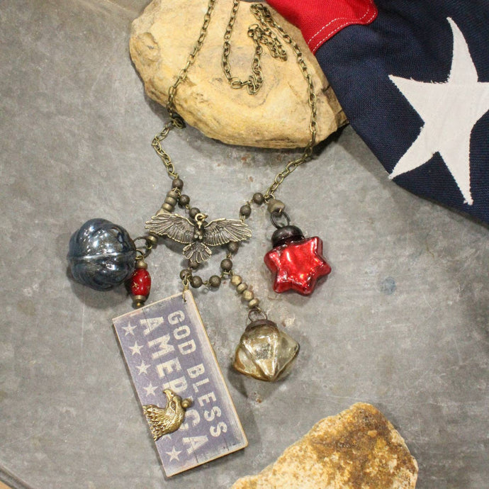 Primitive Peddler God Bless America Charm'd Necklace