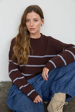 Chocolate Brown Stripe Raw Crew Neck Long Sleeve Sweater