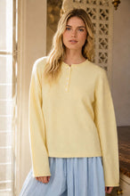 Butter Yellow Raw Rolled Edge Henley Relaxed Pullover