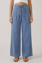 Dark Denim Pleats Buttoned Wide Leg Pants