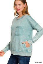 Ash Black terry Washed Raw Edge Front Pocket Pullover