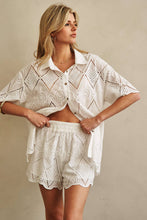 White Short Sleeve Collared Button Down Lace Mello Shirt