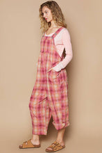 Pol Jersey plaid woven overall knit pants: Red Multi