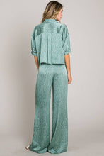 Green Short sleeve button down crop satin shirt