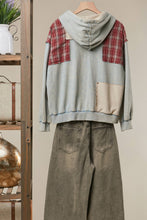 Washed Blue Plaid Patch Hoodie