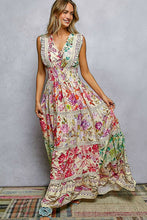 Cream Multi Feminine V-neck Smocked Waist Ruffle Floral Maxi POL Dress