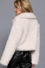 Cream Long Sleeve Notched Collar Faux Fur Cropped Jacket