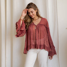 Garnet Dreamy Sheer V-Neck Ruffled Button-Front Young Threads Top