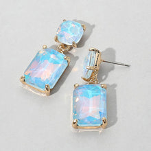 Coral Square Rectangle Glass Stone Link Dangle Evening Earrings
