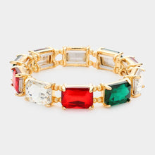 Blue Red White Emerald Cut Stone Stretch Evening Bracelet