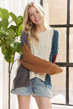 Beige Long Sleeve Colorblock Knit Sweater