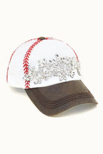White Tan Baseball Themed Floral Vine Glitz Cap, Adjustable: