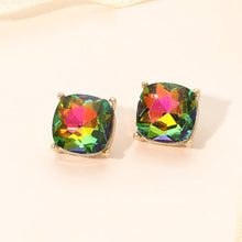Gold Grey Square Cushion Stud Earrings
