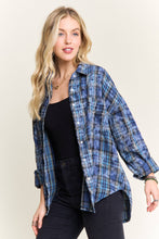 Light Blue Burnout Plaid Washed-Look Shirt