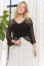 Black Front Drawstring Crochet Top