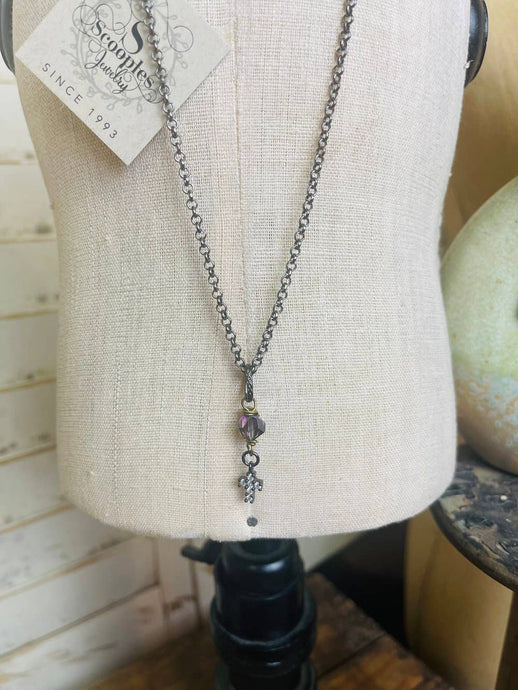 Gunmetal Crystal Cross Necklace