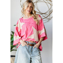 Hot Pink Washed Star Patchwork Short Sleeve Oli+Hali Top