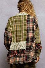 Black Olive Long sleeve plaid patchwork floral ruffle detail shirt POL top