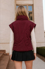 Burgundy Sculpted Panel Quilted Mock Neck Puffer Vest
