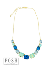 Rectangle rhinestone and chain necklace: Blue