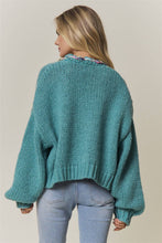 Green Chunky Multicolor Trim Knit Cardigan
