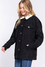 Black Long Sleeve Inside Faux Fur with Pocket Corduroy Jacket