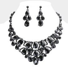 Jet Black Teardrop Stone Cluster Evening Necklace