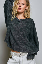 Black Vintage Thermal Micro-Check Waffle Knit Solid POL Top