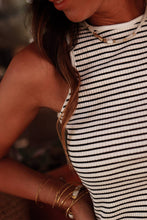 White Striped Ribbed Knit Sleeveless High Neck Tank Top