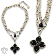 Black Double gold chain pendant necklace with Austrian crystal