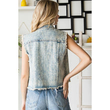 Light Wash Plus Size Denim Rhinestone Veveret Vest