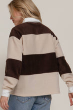 Cream Brown Long Sleeve Rugby Stripe Fleece Polo Top