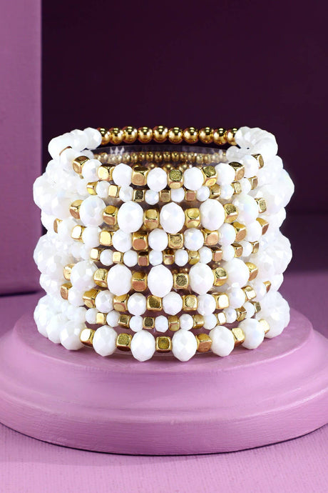 White 9 Set Colorful Stackable Beaded Stretch Bracelet