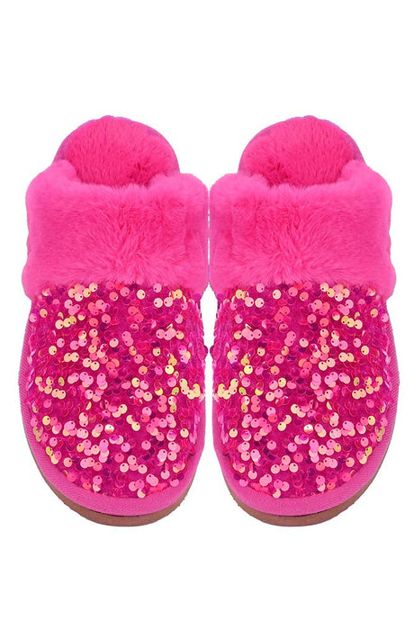 Hot Pink C.C Sequin Cuff Winter Slippers