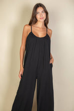 Black Spaghetti strap solid wide jumpsuit