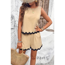 Beige Sleeveless Ruffle Hem Shirt & Shorts set