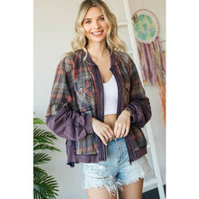Navy Combo Washed Mixed Media Plaid Zip Front Oli+Hali Jacket