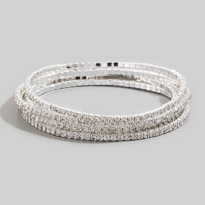 Silver Five Piece Rhinestone Stretch Bracelet Set