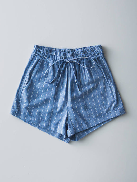 Blue Relaxed Fit Linen Blend Shorts