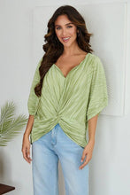Lime Pleated Twist Front Draped V Neck Venti Blouse