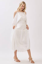 Ivory Solid Laced Cold Shoulder Tiered Maxi Dress