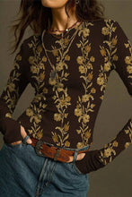 Floral Long Sleeve T-Shirt: BEIGE / M