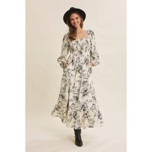 Cream Charcoal Cozy Fall Picnic Floral Smocked Maxi Dress