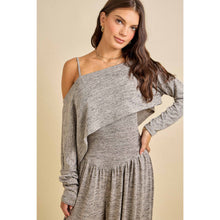 Heather Grey Spring Off Shoulder Knit Jumpsuit with Drape