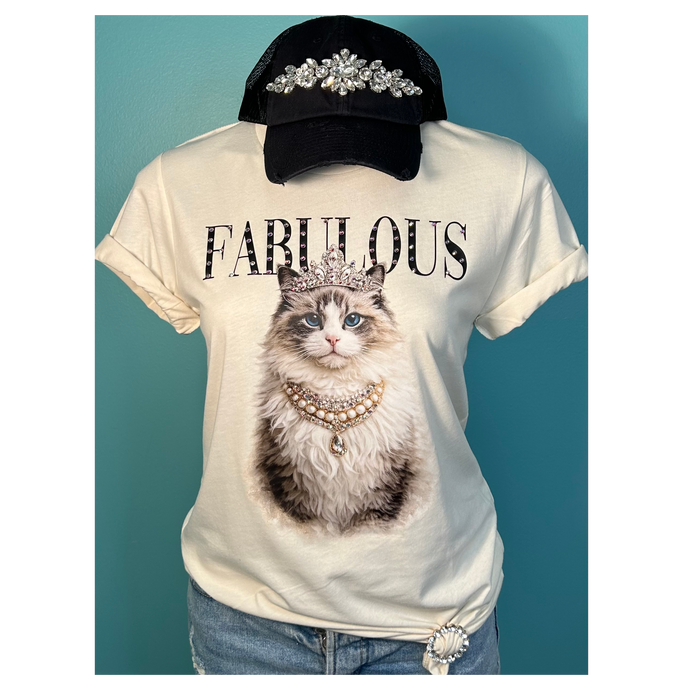 Natural Felina Fabulous Glam Cat Rhinestone Graphic Tee